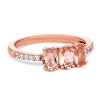 Rose Gold Plated Pink Cubic Zirconia Pave Trilogy Ring