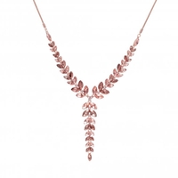 Rose Gold Plated Pink Effect Crystal Leaf Allway Necklace