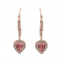 Rose Gold Plated Pink Made with Swarovski Heart Charm Earrings