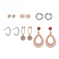 Rose Gold Plated Pink Mix Media 6 Pack Earrings