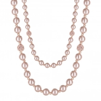 Rose Gold Plated Pink Pearl Long Rope Necklace