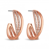Rose Gold Plated Polished And Pave Crystal Cross Over Hoop Earring