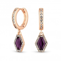 Rose Gold Plated Purple Crystal Mini Huggie Drop Earrings