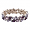 Rose Gold Plated Purple Crystal Tonal Cluster Stretch Bracelet
