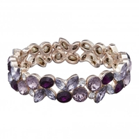 Rose Gold Plated Purple Crystal Tonal Cluster Stretch Bracelet