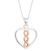 Rose gold plated sterling silver heart twist drop necklace
