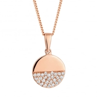 Rose gold plated sterling silver pave disc pendant necklace