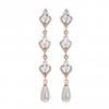 Rose Gold Plated Triple Cubic Zirconia Navette And Pearl Drop Earring