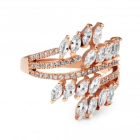 Rose Gold Plated Twisted Navette Cubic Zirconia Ring