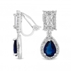 Sapphire Pear And Sqaure Crystal Drop Clip Earring