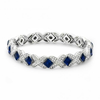 Silve Plated Blue Crystal Cross Stretch Bracelet