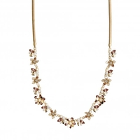 Silver Plated Pink Crystal Floral Necklace
