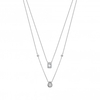 Silver 925 Cubic Zirconia Emerald and Pear Cut Halo Double Row Necklace