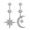 Silver Crystal Moon And Star Statement Drop Earring