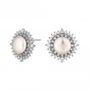 Silver Crystal Pave Surround Bouton Pearl Stud Earings
