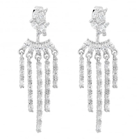 Silver cubic zirconia front and back diamante tassel earring