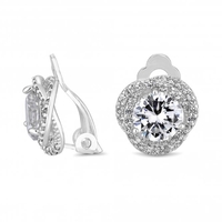 Silver Pave Crossover Halo With Centre Stone Clip Earrings