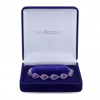 Silver Plate Amethyst Coloured Cubic Zirconia Double Pear Bracelet - Gift Boxed