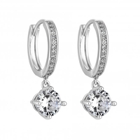Silver Plated Cubic Zirconia Small Hoop Earrings With Drop Charm