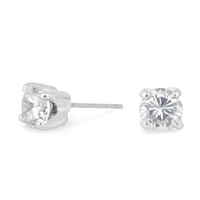 Silver Plated 6mm Cubic Zirconia Round Stud Earring