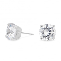 Silver Plated 8mm Cubic Zirconia Round Stud Earring
