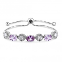 Silver Plated Amethyst Coloured Crystal Cubic Zirconia Bracelet - Gift Boxed