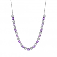 Silver Plated Amethyst Coloured Crystal Cubic Zirconia Necklace - Gift Boxed