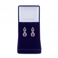 Silver Plated Amethyst Coloured Cubic Zirconia Double Pear Earring - Gift Boxed