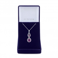Silver Plated Amethyst Coloured Cubic Zirconia Double Pear Necklace - Gift Boxed