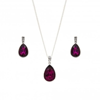Silver Plated Amethyst Crystal Pear Shape Set - Gift Boxed