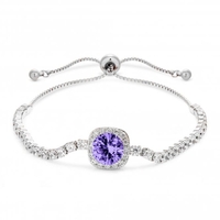 Silver Plated Amythyst Coloured Square Cubic Zirconia Toggle Bracelet