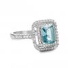 Silver Plated Aqua Blue Crystal Rectangle Cocktail Ring