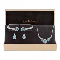 Silver Plated Aqua Triple Pear Set - Gift Boxed