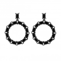 Silver Plated Black Baguette Front Facing Drop Earring