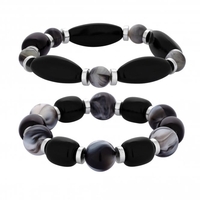 Silver Plated Black Beaded Stretch Bracelets Pack Of 2