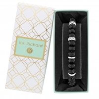 Silver Plated Black Crystal Bead Stretch Bracelet - Gift Boxed