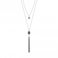 Silver Plated Black Diamond Tassel Long Pendant Nacklace