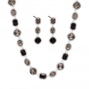 Silver Plated Black Mix Shape Necklace And Earring Set