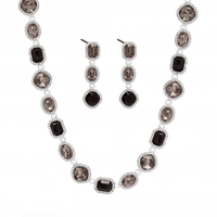 Silver Plated Black Mix Shape Necklace And Earring Set