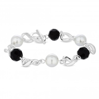 Silver Plated Black Pearl Mono Bead And Pearl T Bar Bracelet