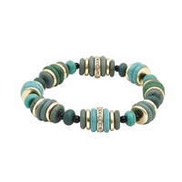Silver Plated Blue Bead Abalone Stretch Bracelet