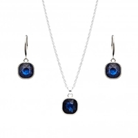 Silver Plated Blue Crystal Cushion Set - Gift Boxed