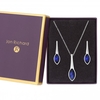 Silver Plated Blue Crystal Navette Stone Set - Gift Boxed