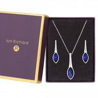 Silver Plated Blue Crystal Navette Stone Set - Gift Boxed