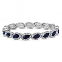 Silver Plated Blue Crystal Navette Stretch Bracelet