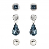 Silver Plated Blue Crystal Stud Earrings - Pack of 3