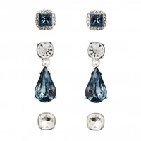Silver Plated Blue Crystal Stud Earrings - Pack of 3