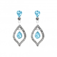 Silver Plated Blue Crystal Tear Drop Earring