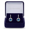 Silver Plated Blue Cubic Zirconia Square Drop Earring - Gift Boxed