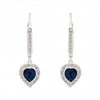 Silver Plated Blue Made with Swarovski Heart Charm Earrings